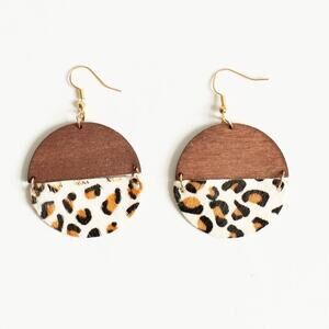 Georgia Dangle Hinged Earring White Leopard Wood